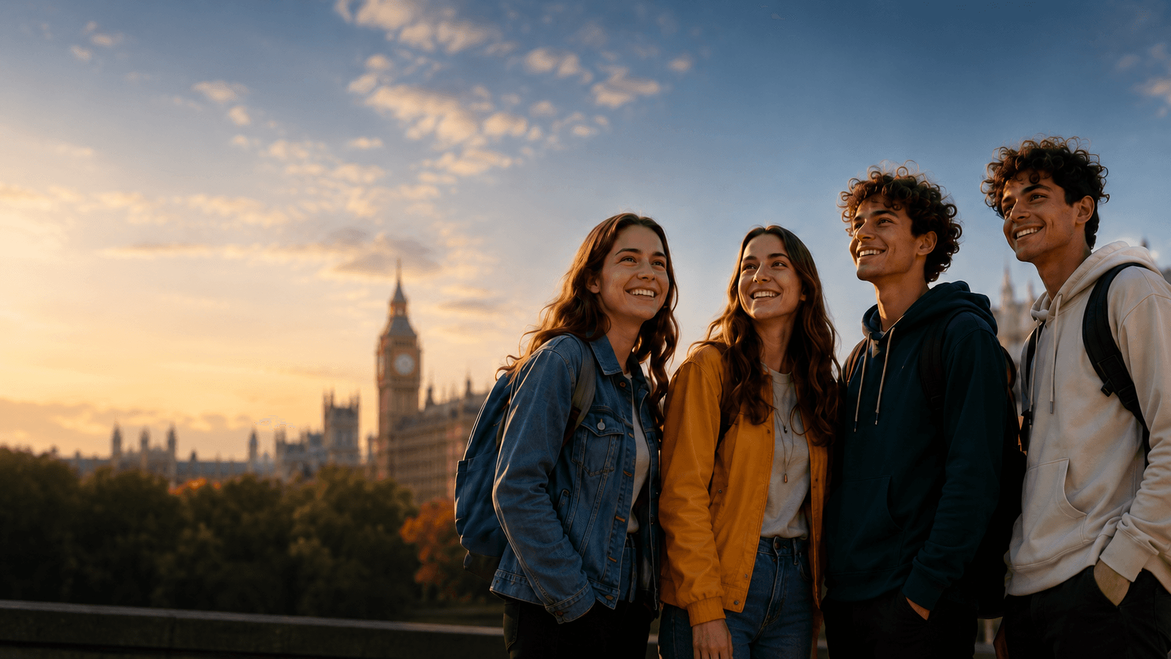 Students exploring a city together
